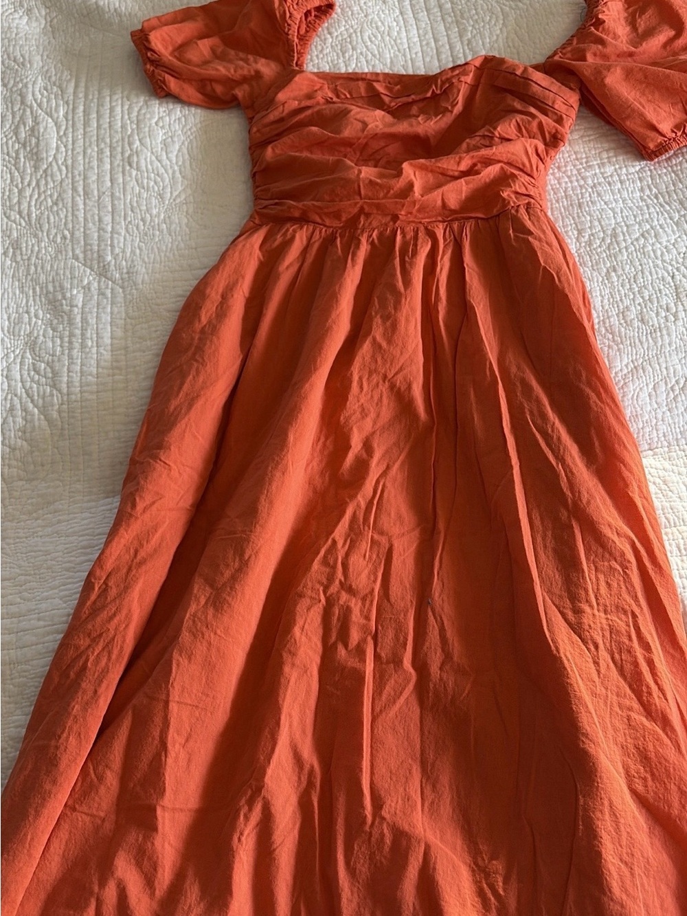 Women's O.P.T. Orange 100% cotton Midi Dress with pockets